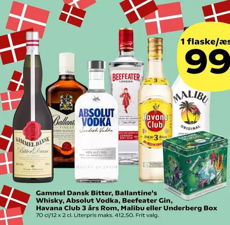 Havana - Gammel Dansk, Ballantine's Whisky, Absolut Vodka,  Club 3 års Rom, Malibu eller Underberg Box