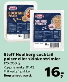 cocktail pølser eller skinke strimler