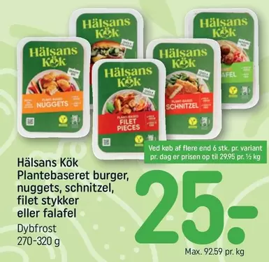 Plantebaseret burger, nuggets, schnitzel, filet stykker eller falafel