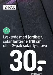 Lyskæde med jordbær, solar lanterne H18 cm eller 2-pak solar lysstave