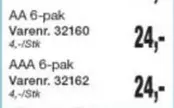 AA 6-pak Varenr. 32160, AAA 6-pak Varenr. 32162
