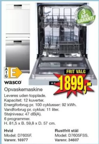 Opvaskemaskine Hvid Model: D7605F Varenr. 16977