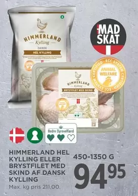 HEL KYLLING ELLER BRYSTFILET MED SKIND AF DANSK KYLLING