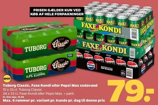 Faxe - Tuborg Classic,  Kondi eller Pepsi Max sodavand