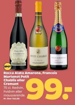 Rocca Alata Amarone, Francois Martenot Petit Chablis eller Cremant