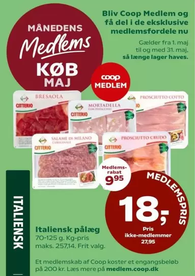 Italiensk pålæg 70-125 g. Kg-pris maks. 257.14