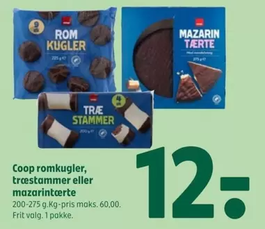 Coop romkugler, træstammer eller mazarintærte