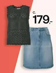 Denim skirt and knitted top
