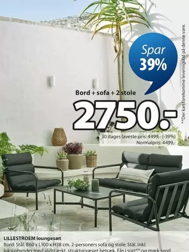 Bord + sofa + 2 stoler