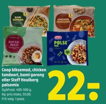 Coop biksemad, chicken tandoori, bami goreng eller Steff Houlberg pølsemix