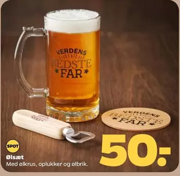Ølglas, oplukker og ølbrik
