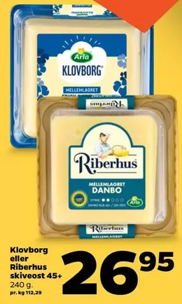 Arla - Klovborg eller Riberhus skiveost 45+