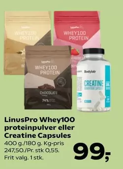 LinusPro Whey100 proteinpulver eller Creatine Capsules