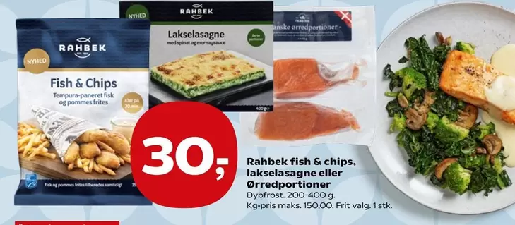 Fish & Chips, lakselasagne eller Ørredportioner