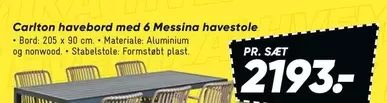 Carlton havebord med 6 Messina havestole