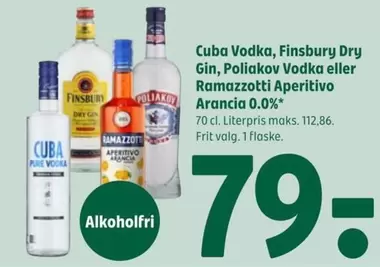 Cuba Vodka, Finsbury Dry Gin, Poliakoff Vodka eller Ramazzotti Aperitivo Arancia 0.0%