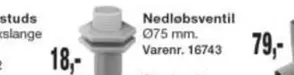 Nedlobventil Ø75 mm. Varenr. 16743