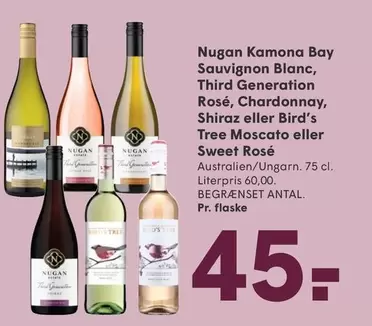 Nugan Kamona Bay Sauvignon Blanc, Third Generation Rosé, Chardonnay, Shiraz eller Bird's Tree Moscato eller Sweet Rosé
