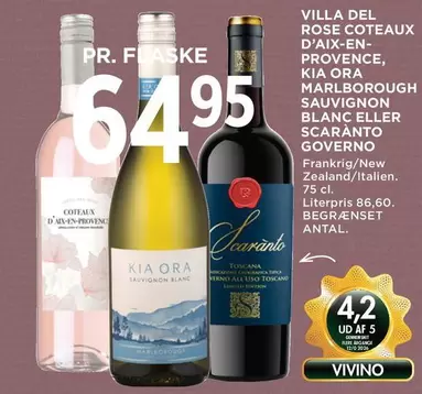 Rose - VILLA DEL ROSE COTEAUX D'AIX-EN-PROVENCE, KIA ORA MARLBOROUGH SAUVIGNON BLANC ELLER SCARANTO GOVERNO