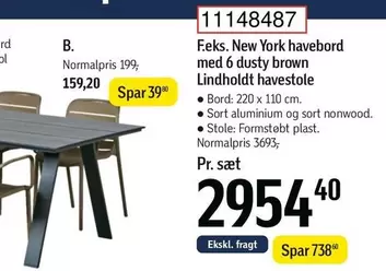 New York havebord med 6 dusty brown Lindholdt havestole