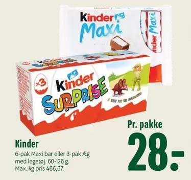 Kinder - Maxi bar or 3-pak Æg med legetøj