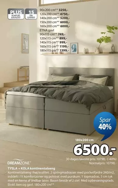DREAMZONE TYSLA + KOLA Kontinentalseng
