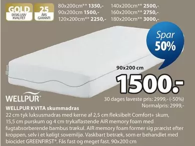 K VITA skummadrass 90x200 cm