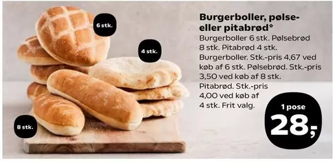 Burgerboller, pølse- eller pitabrød