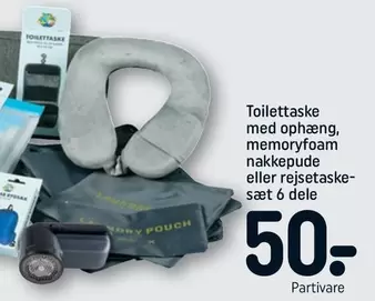 Toilettaske med ophæng, memoryfoam nakkepude eller rejsetaske-sæt