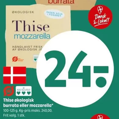 Thise økologisk burrata eller mozzarella