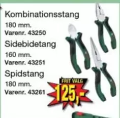 Kombinationsstang 180 mm. Varenr. 43250, Sidebidetang 160 mm. Varenr. 43251, Spidstang 180 mm. Varenr. 43261
