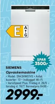 Siemens - Opvaskemaskine Model SN43HW01VS