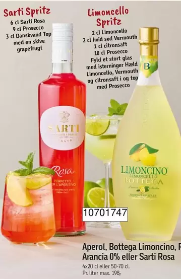 Aperol - , Bottega Limoncino, Prosecco Arancia 0% eller Sarti Rosa