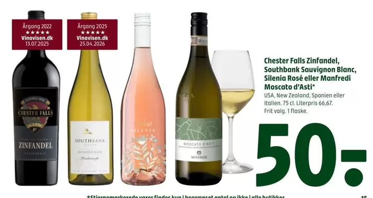 Zinfandel - , Southbank Sauvignon Blanc, Sileia Rosé eller Manfredi Moscato d'Asti
