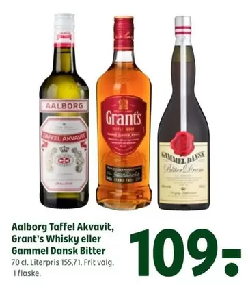 Aalborg Taffel Akvavit, Grant's Whisky eller Gammel Dansk Bitter