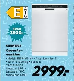 Siemens - Opvaskemaskine SN43HW01VS