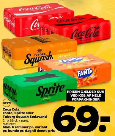 Coca Cola - , Fanta, Sprite eller Tuborg Squash sodavand