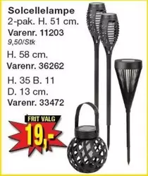 Solcellelampe 2-pak. H. 51 cm. Varenr. 11203