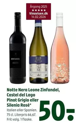 Zinfandel - Notte Nera Leone , Castel del Lago Pinot Grigio eller Silenia Rosé