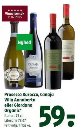 Prosecco Barocco, Canaja Villa Annaberta eller Giordano Organic