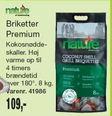 Shell - Briketter Premium Kokosnøddeskaller. Høj varme op til 4 timers brændetid over 180°. 8 kg. Varenr. 41986