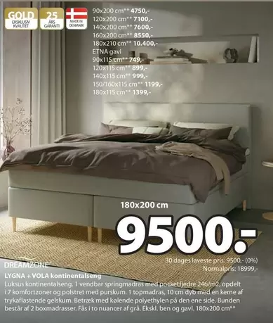 Den - LYGNA + VOLA kontinentalseng