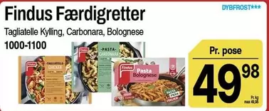Findus Færdigretter Tagliatelle Kylling, Carbonara, Bolognese 1000-1100
