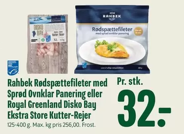 Rødspættefileter med Sprød Ovnklar Panering eller Royal Greenland Disko Bay Ekstra Store Kutter-Rejer