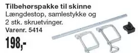Tilbehørspakke til skinne Længdestop, samlestykke og 2 stk. skruetvinger. Varenr. 5414