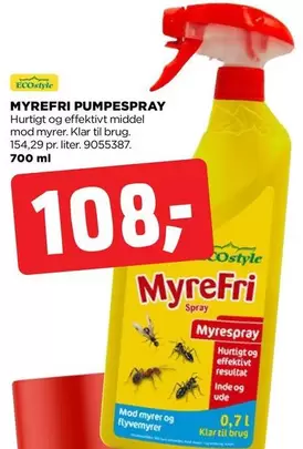 MYREFRI PUMPESPRAY Hurtigt og effektivt middel mod myrer. Klar til brug. 700 ml