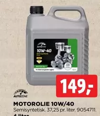 MOTOROLIE 10W/40 Semisyntetisk. 37,25 pr. liter. 9054711.