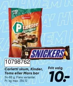 Kinder - P
t
ter original, Snickers