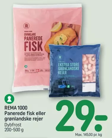 Panerede fisk eller grønlandske rejer