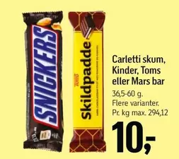 Kinder - Carletti skum, , Toms eller Mars bar